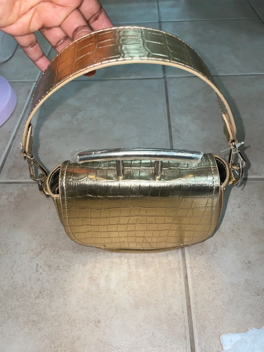 Gold Zara croc print bag purse - Picture 4 of 8